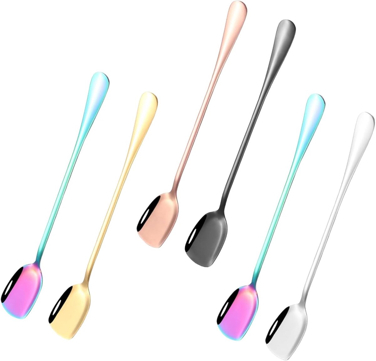 SnelShoppen - 6 stuks lange latte macchiato lepels, roestvrijstalen ijslepels 18,7 cm, dessertlepel, theelepel, koffielepel voor koffie, thee, milksha