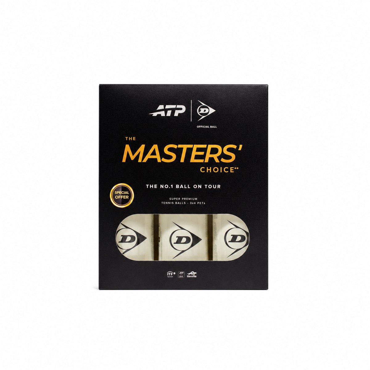 Dunlop- Tennis Balls- ATP Masters 3x4Pet- Yellow