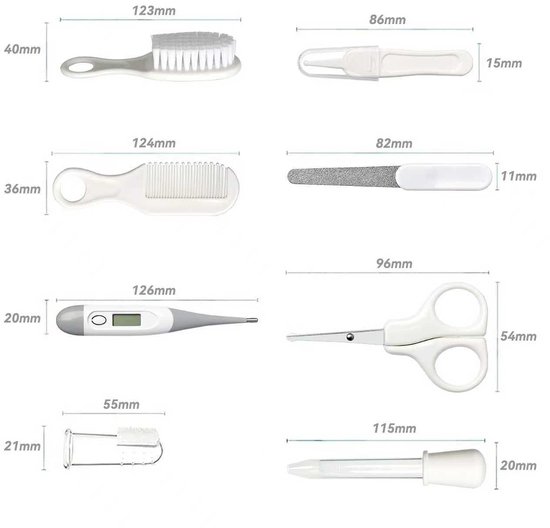 Veiligheidsverzorgingsset voor baby's, met haarborstel, kam, nagelknipper voor babybenodigdheden, set voor pasgeboren meisjes, jongens (grijs wit) — afbeelding 4