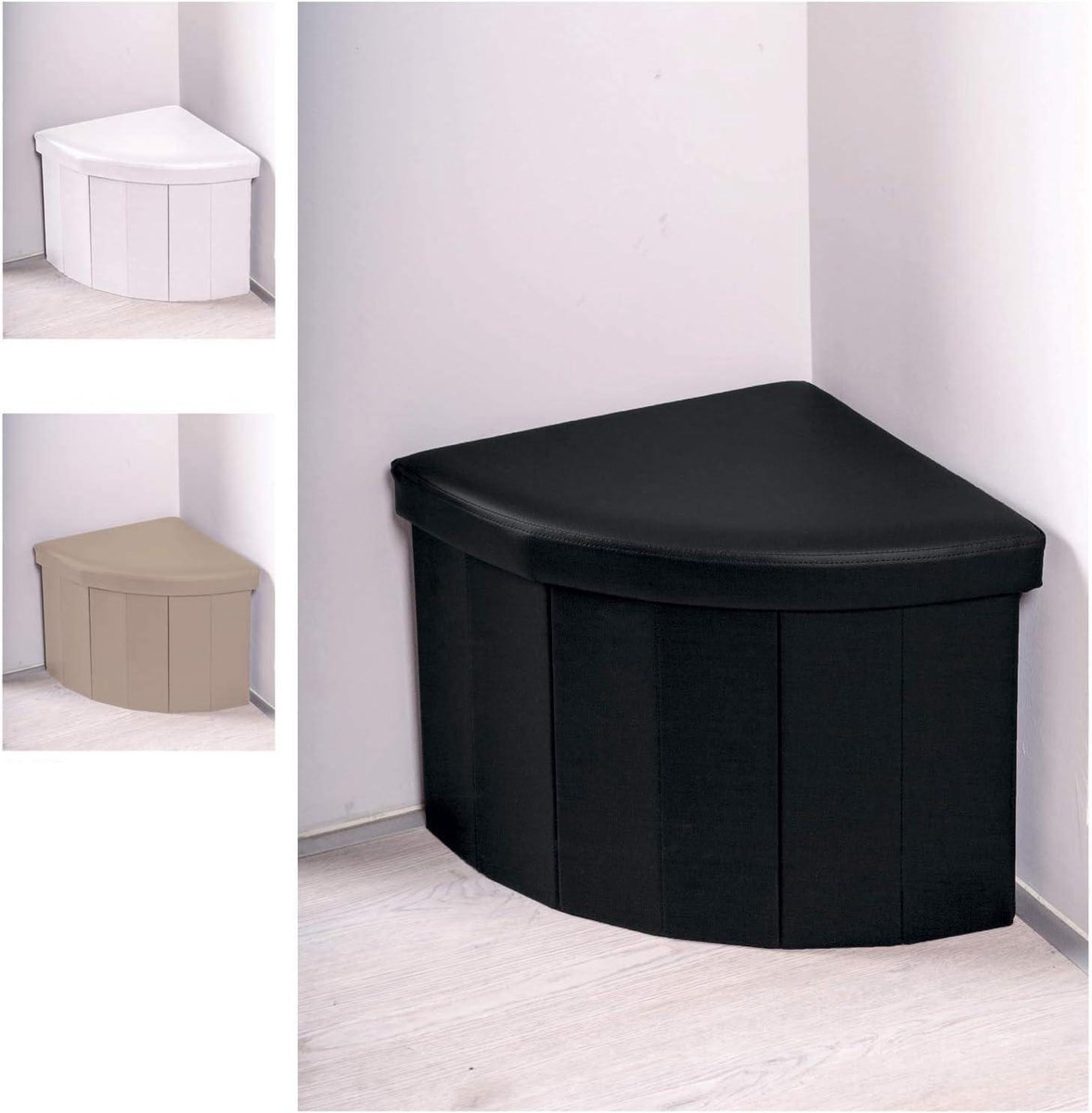 Zwarte Poef - Opbergkruk Zwart - Opbergen en Zitten - Dubbele Functie - 37 x 37 x 33 cm - Zwart