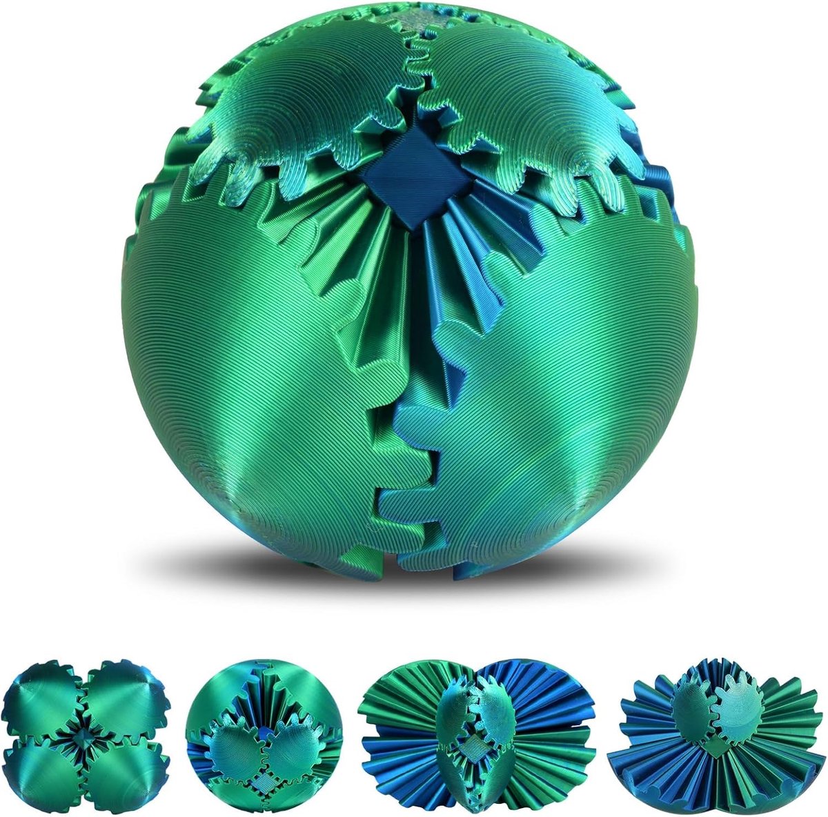 Gear Ball 3D-geprint, gear ball fidget-speelgoed, spin bal, steampunk Whirling Wonder fidget, anti-stress speelgoed cadeau voor kinderen en volwassenen, Blauw en groen - 8 cm