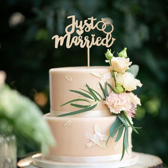 Just Married Decoratieve Taarttopper, Houten Taartdecoratie, Bruiloft, Just Married, Bruiloftstaart, Decoratie, Taartsteker, Bruiloft, Taarttopper, Bruiloftsdecoratie, Taart Voor 1 Stuk — afbeelding 4