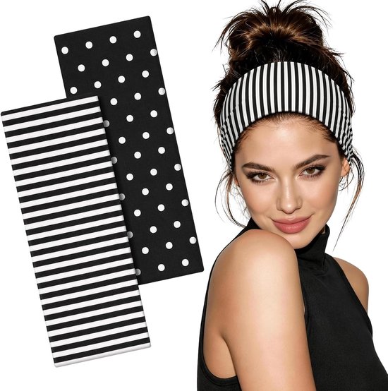 Hoofdband voor dames, sport, set van 2, antislip, zwart, haarbanden, dun, elastisch, uniseks, voor fitness, yoga, hardlopen, gym, workout
