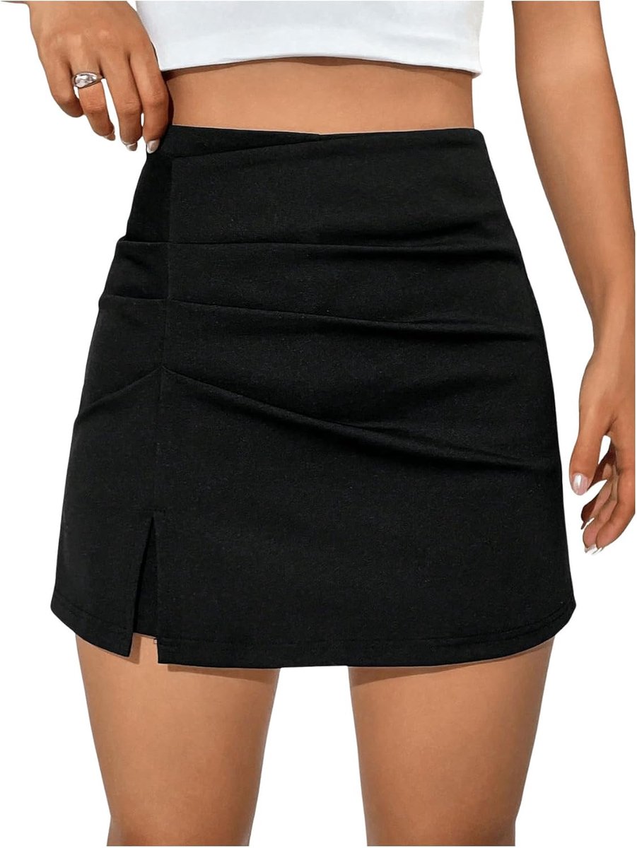 Broekrok voor dames, elegante vrijetijdsrok, kantoor, rok, kort, hoge taille, shorts, figuurbode, minirok, zomer, korte broek met split