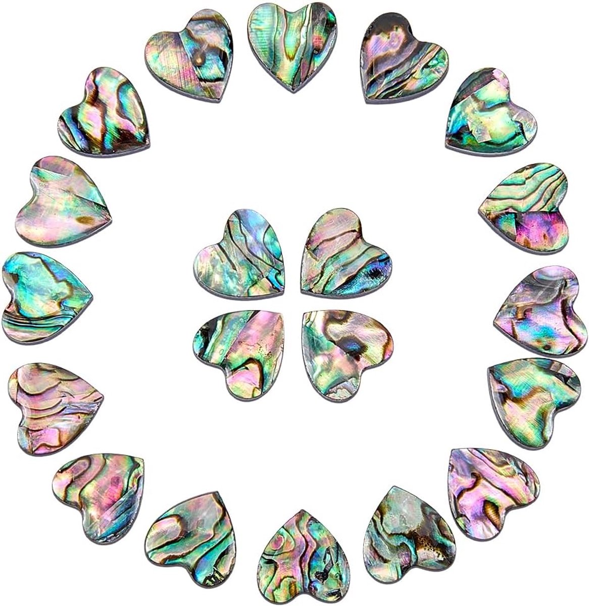 20Pcs Abalone Shell Cabochons Natuurlijke Hart Abalone Shell Cabochons met Platte Rug Kleurrijke Hartvormige Cabochon Voor Armband Ketting Oorbel Sieraden Maken Diy Craft Geen Gat