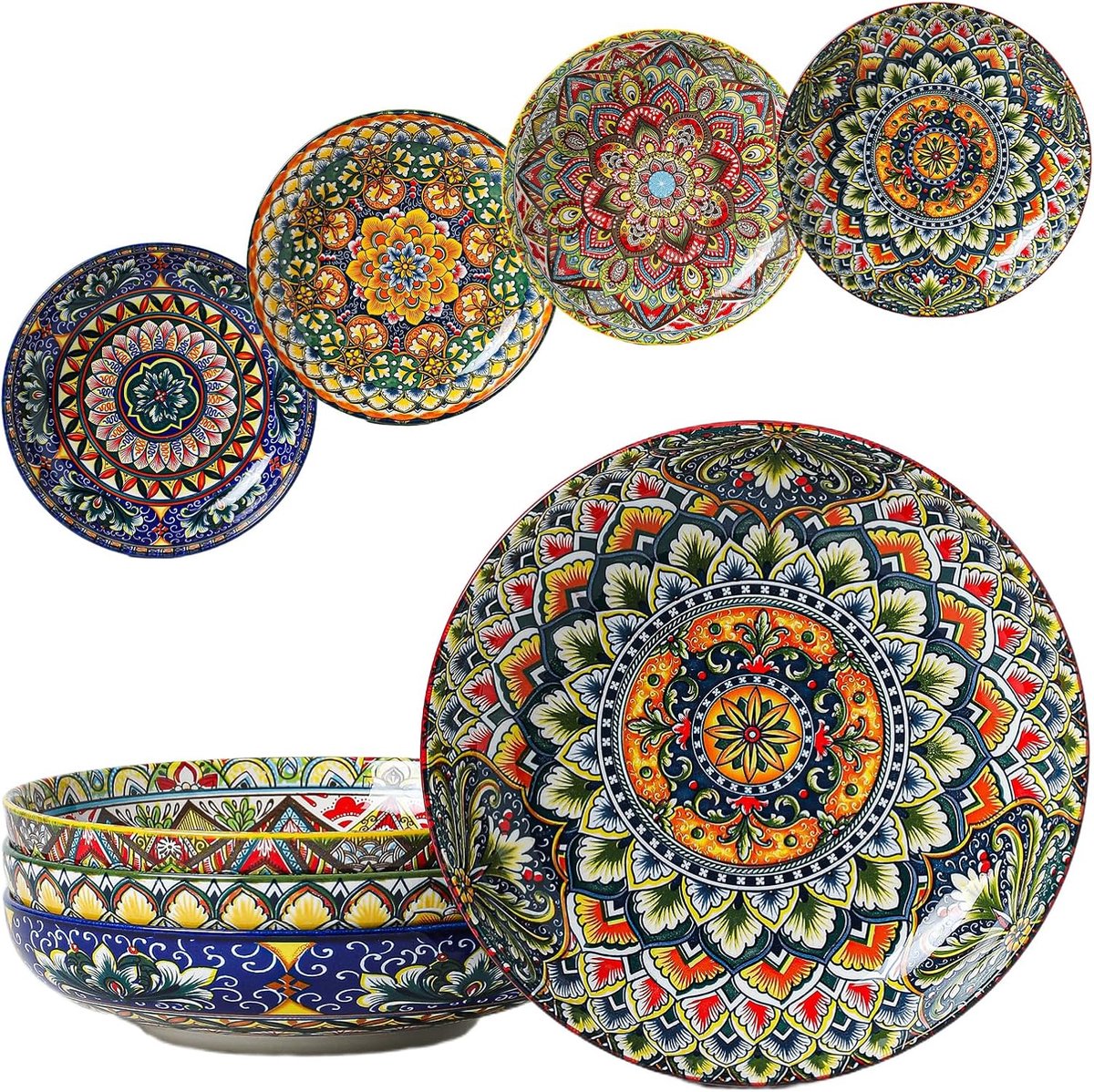 Borden, kleurrijke pastaborden, 4 stuks, 1000 ml