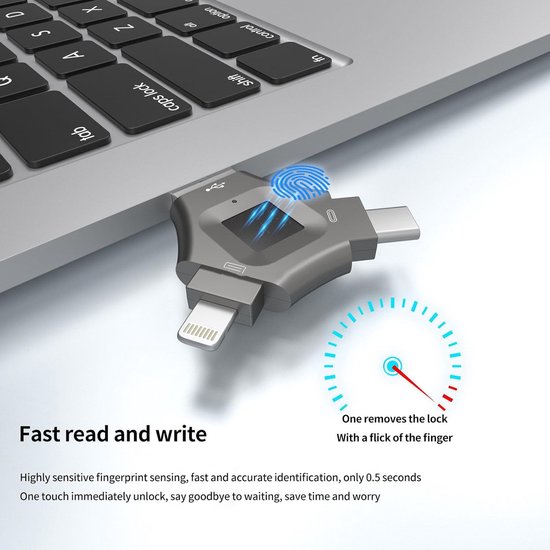 Vingerafdruk U-schijf - Data opslag - Veilige bestanden - 3-in-1 connectiviteit - 512 GB - Zwart — afbeelding 4