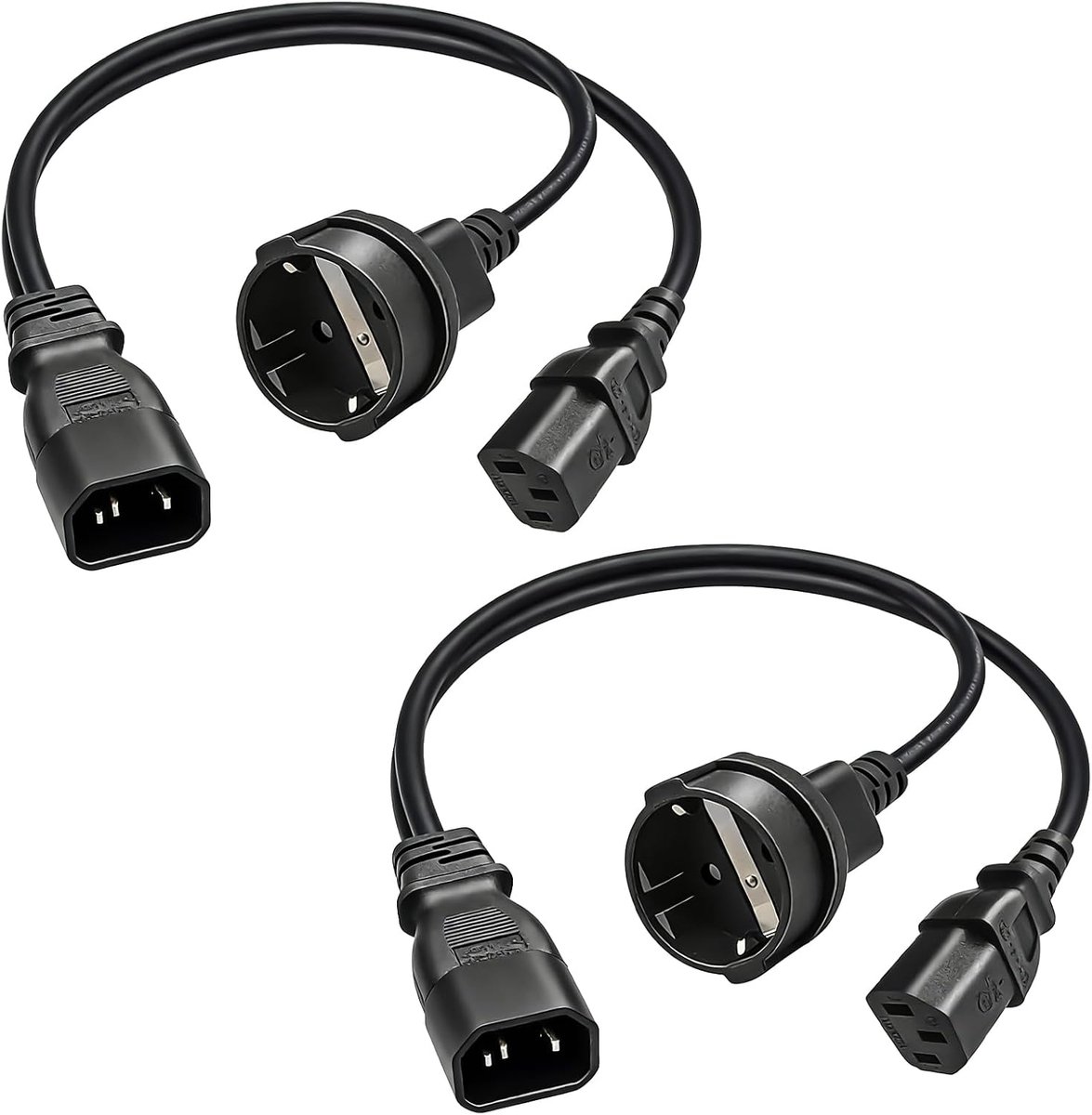 2 stuks C14 naar C13 Y splitter stroomkabel, IEC320 C14 naar C13 Y-splitter netsnoer, waterdichte geaarde contactbus verlengkabel, Y-splitter-netstekkerkabel, universele verlengkabel