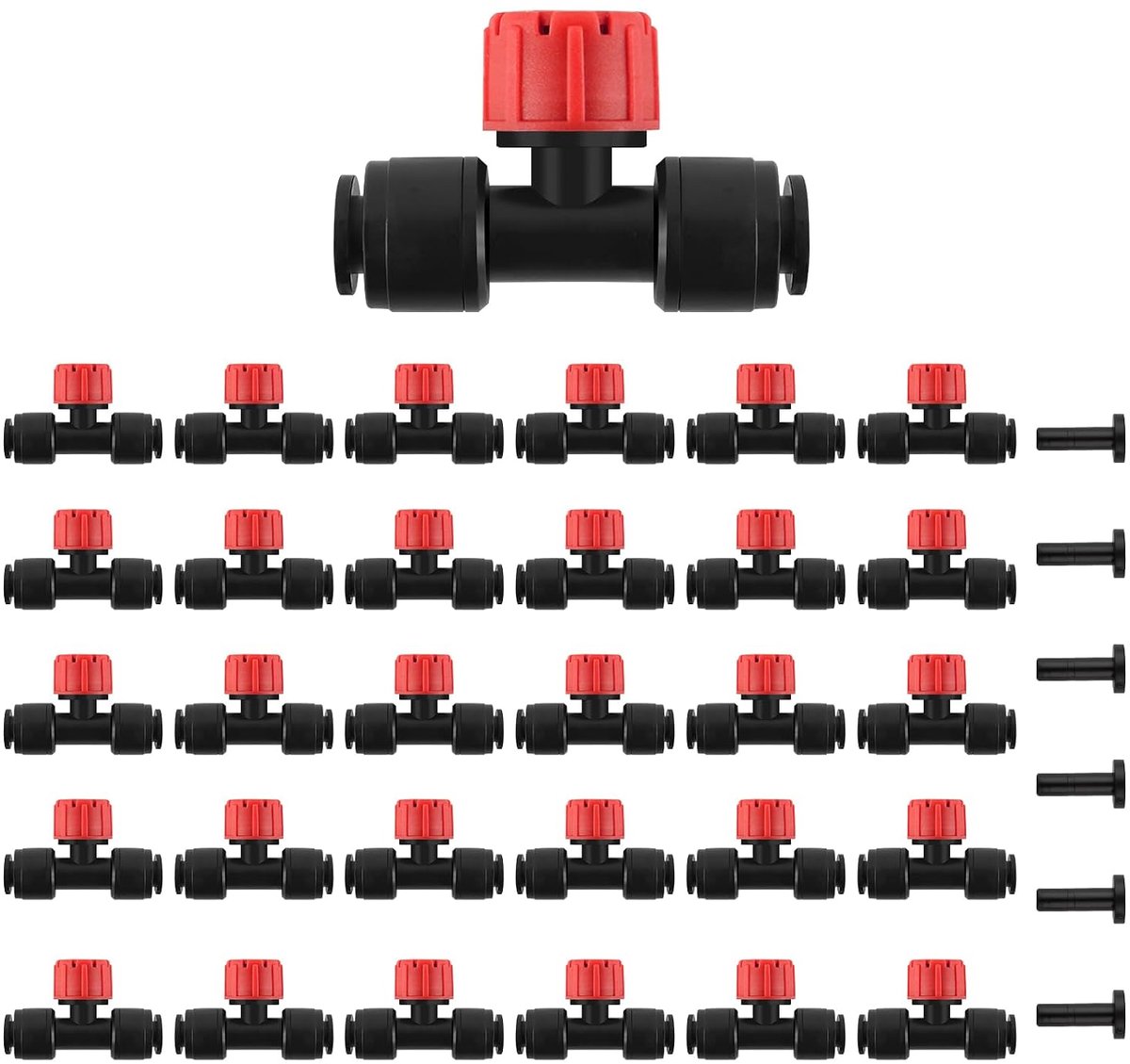 30 stuks push-to-fit druppelirrigatiezenders voor irrigatieslang 1/4 inch, fijne sproeier voor druppelsysteem in de tuin (rood, 8 gaten)