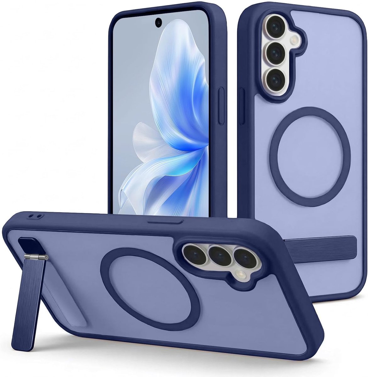 Telefoonhoesje voor Samsung Galaxy S24/Galaxy S25 Compatibel met MagSafe, Magnetisch Mat Halftransparant Hoesje met Standaard, Schokbestendige Harde Slim Dames Heren Cover Blauw