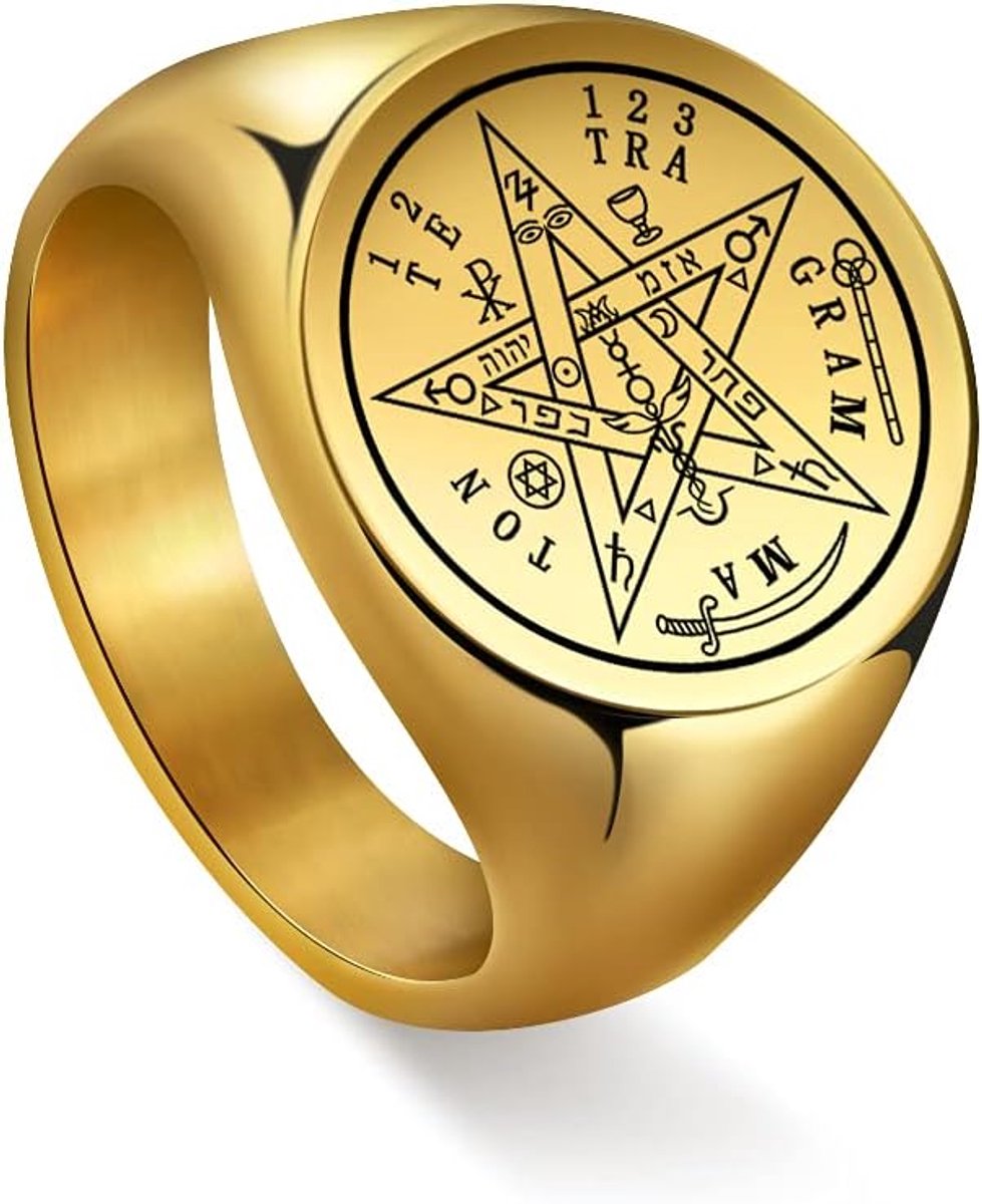 Tetragrammaton Pentakel zegelring voor mannen, talisman voor liefde, zegel van Salomon, Pentagram, magisch gezegend amulet, roestvrij staal, statement, bandring (goud, 11)