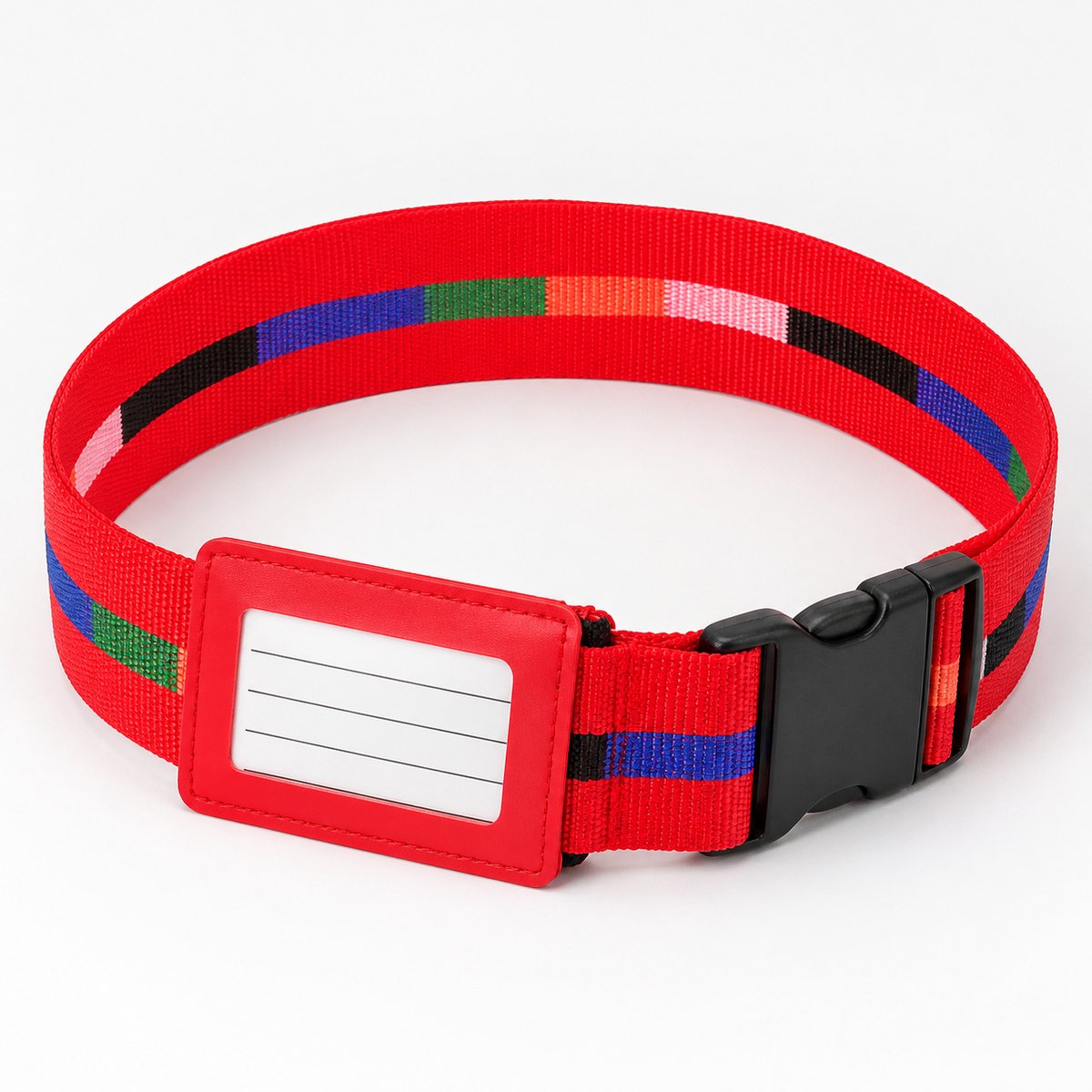 Kofferspanband met Adreslabel - Bagageriem 5 x 183 cm - Verstelbaar - Rood Multicolor