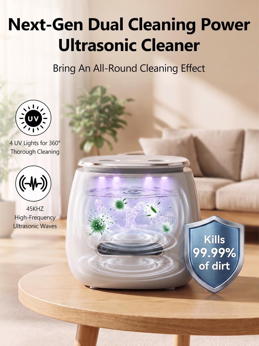 Ultrasone retainer reiniger - draagbaar - met UV-licht - effectieve reiniging voor tandheelkundige apparaten - SnelShoppen