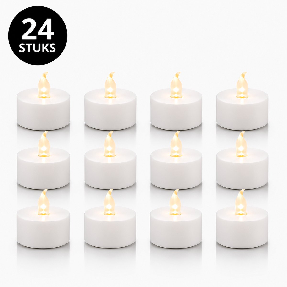 Theelichtjes LED - Waxinelichtjes op Batterijen - 70+ Uur Brandtijd - Warm Licht - Inclusief Batterijen - 24 Stuks
