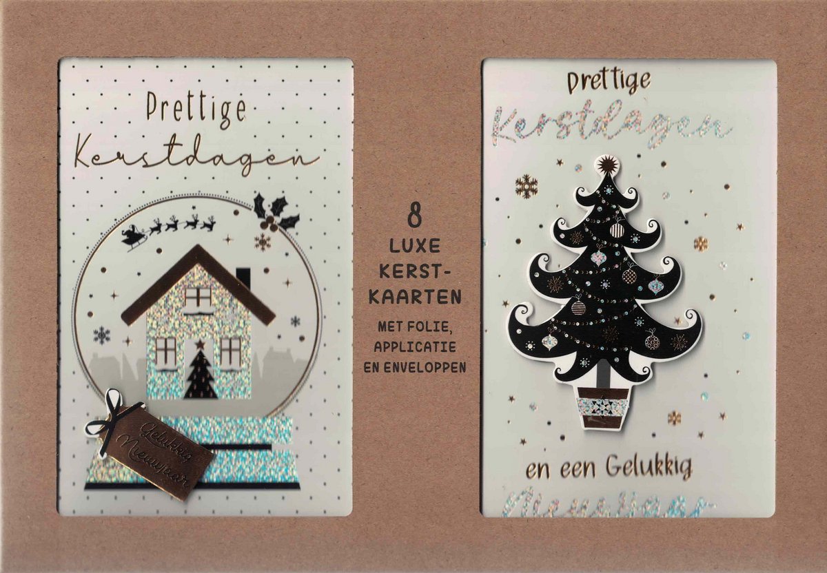 Kerstkaarten - wenskaart - kerstkaarten 8 stuks - kerstkaart - set van 8 kerstkaarten - box 8 kerstkaarten - kerstkaarten goud - luxe kerstkaarten