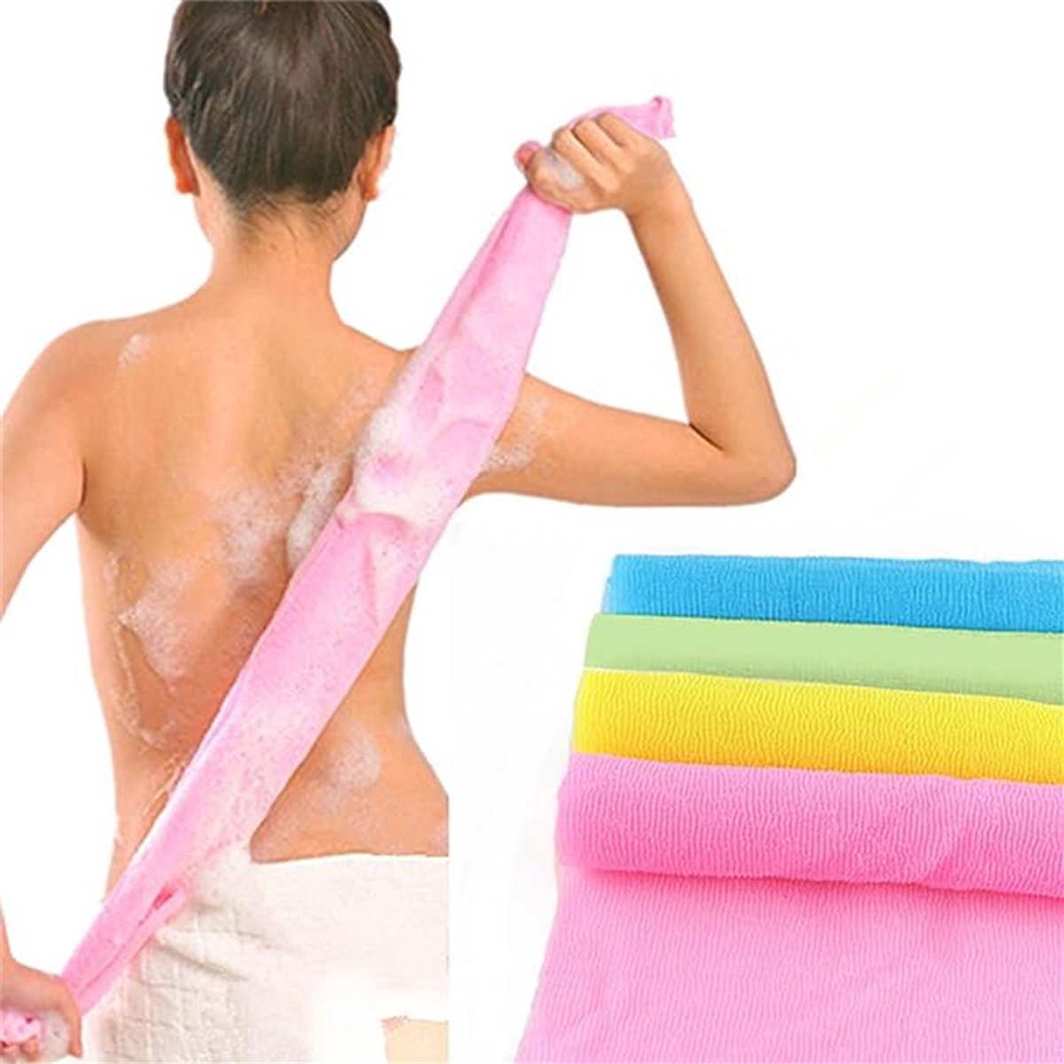 4 stks multicolour nylon exfoliërende badhanddoek, Japanse schoonheidswasdoek, body back scrubber washandje, body douche reiniging sponzen handdoek