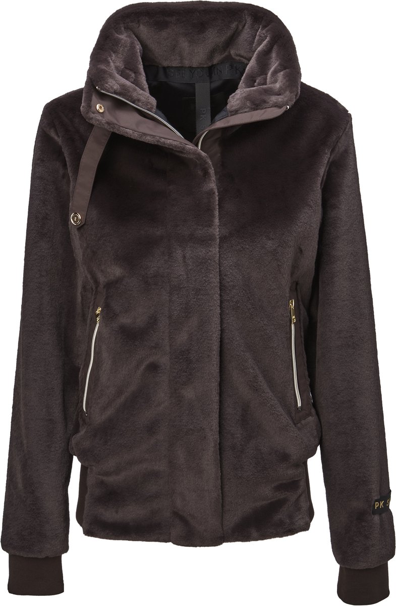PK International - Tiamo - Fluffy Vest - Vest - Ritszakken - Gouden afwerking - Hoge kraag - Jersey voering - Coffee - Donkerbruin - XXL/44