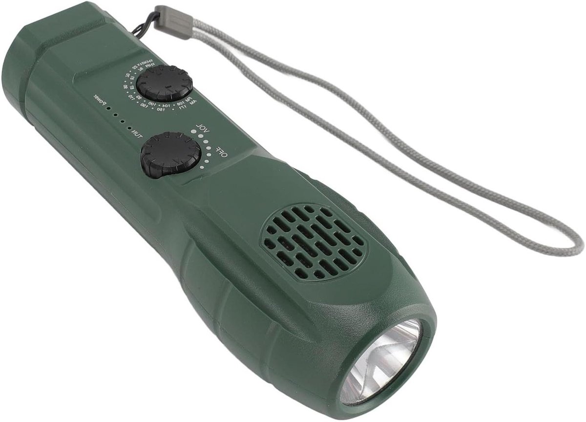 Noodradio Zaklamp - Draagbare Radio - Buiten Activiteiten - Handslinger Opladen - 19 x 7 x 6 cm - Zwart