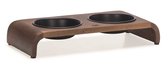 Designed by Lotte Melora Voerbak/Drinkbak Kat - Dinerset Eetbak/Waterbak Kat - Hout/RVS - Zwart - 2x350 ml