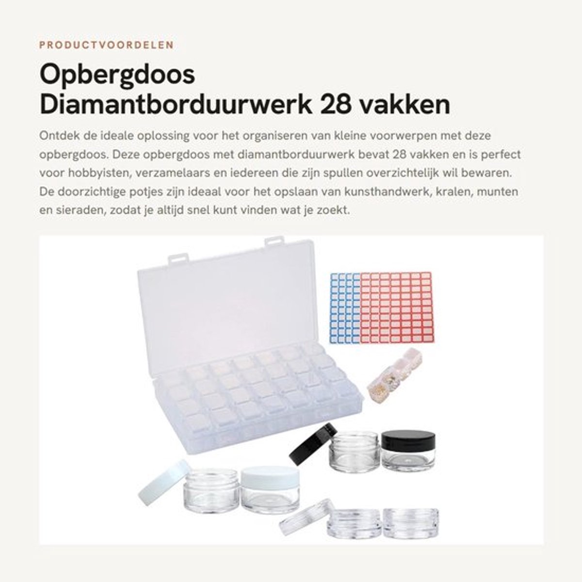Opbergdoos met 58 potjes - Doorzichtige opbergdoos - Kunststof opbergdoos - Stevig en robuust - Perfect voor kleine voorwerpen - Afgeronde schroefdeksels - Opbergcontainer