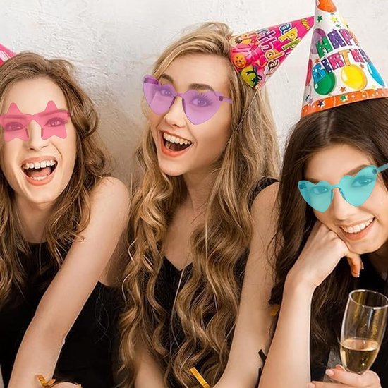 Hartvormige zonnebril voor feest en carnaval - 14 paar gekleurde brillen zonder frame voor kinderen en volwassenen van Merkloos — afbeelding 4