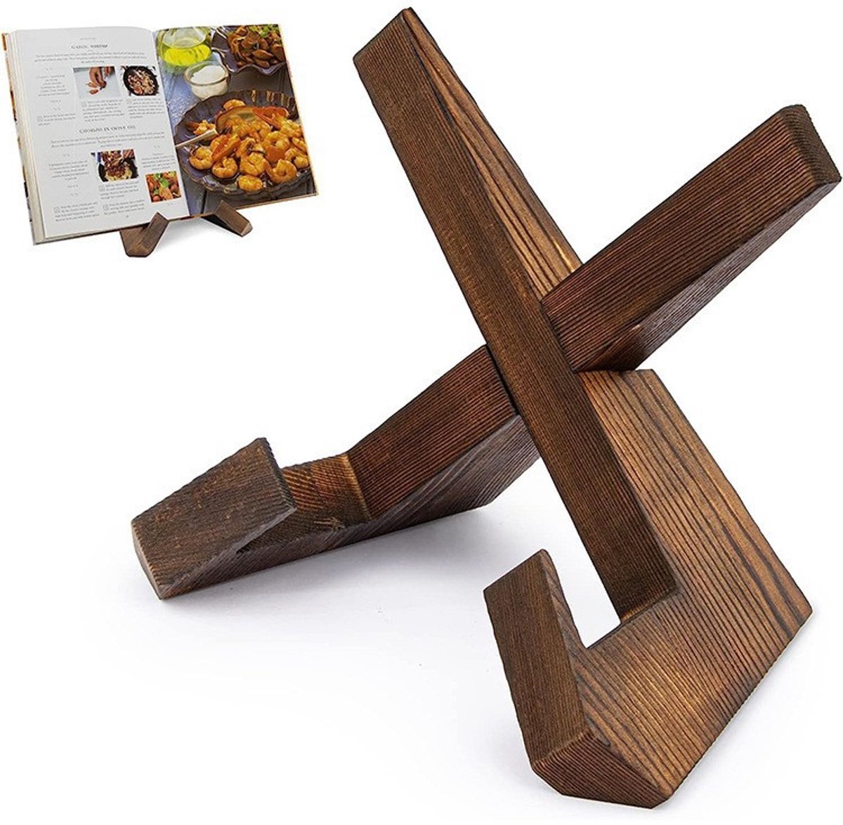 1 stuk - Recepten rek - Platen rek - Platen rek - Boekenrek - Noten rek - Keuken tafel Recepten rek - Platen haak - Stand - Ondersteuning rek - Bruin hout