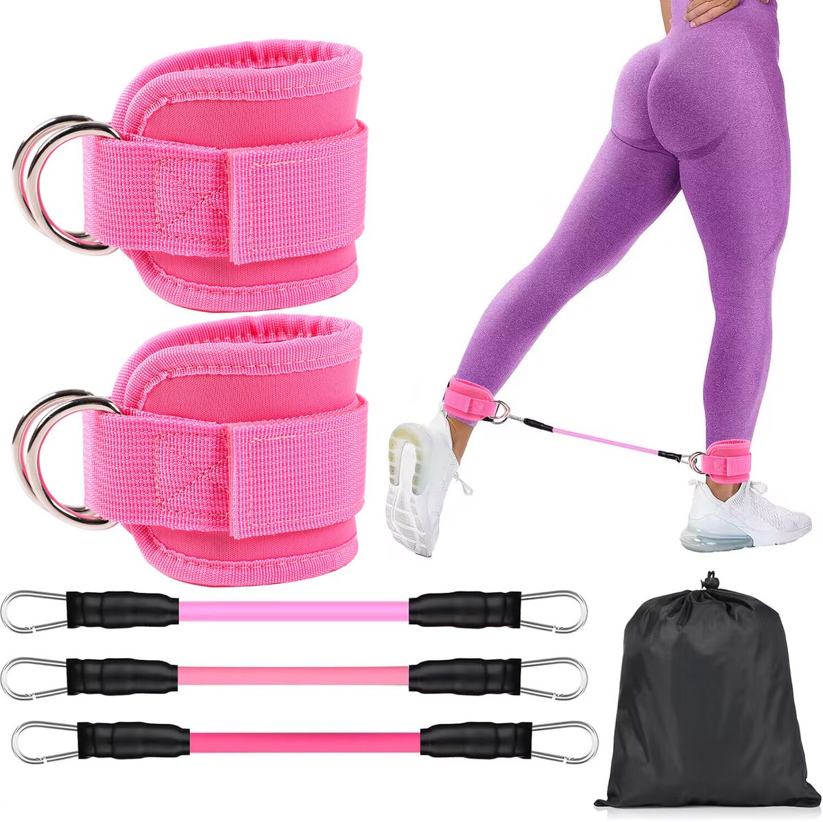 Gewatteerde enkelbanden – Voor trainingen met de kabelmachine – (Set van 2) Unisex enkelbanden,Roze + Roze,Eén maat