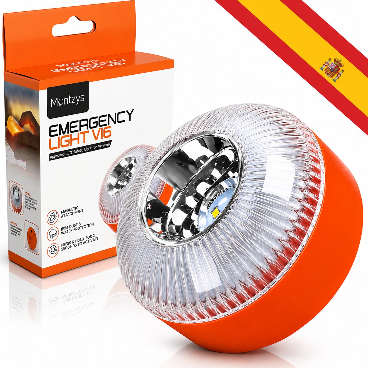 Montzys® Noodlamp Spanje V16 - Zwaailamp Auto met Magneet - Noodsignaallamp - Spaanse Wetgeving