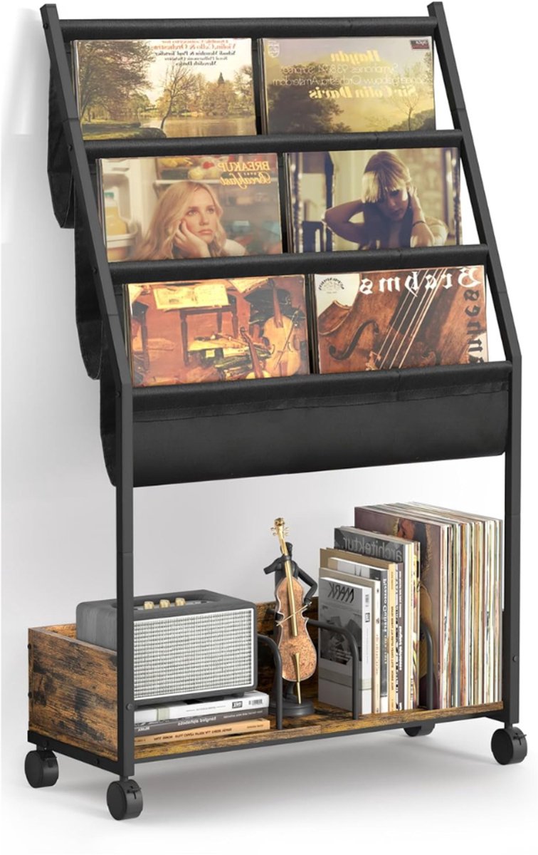 ApexArte® Platenspeler Meubel - Platenspeler Kast op Wielen - LP Houder