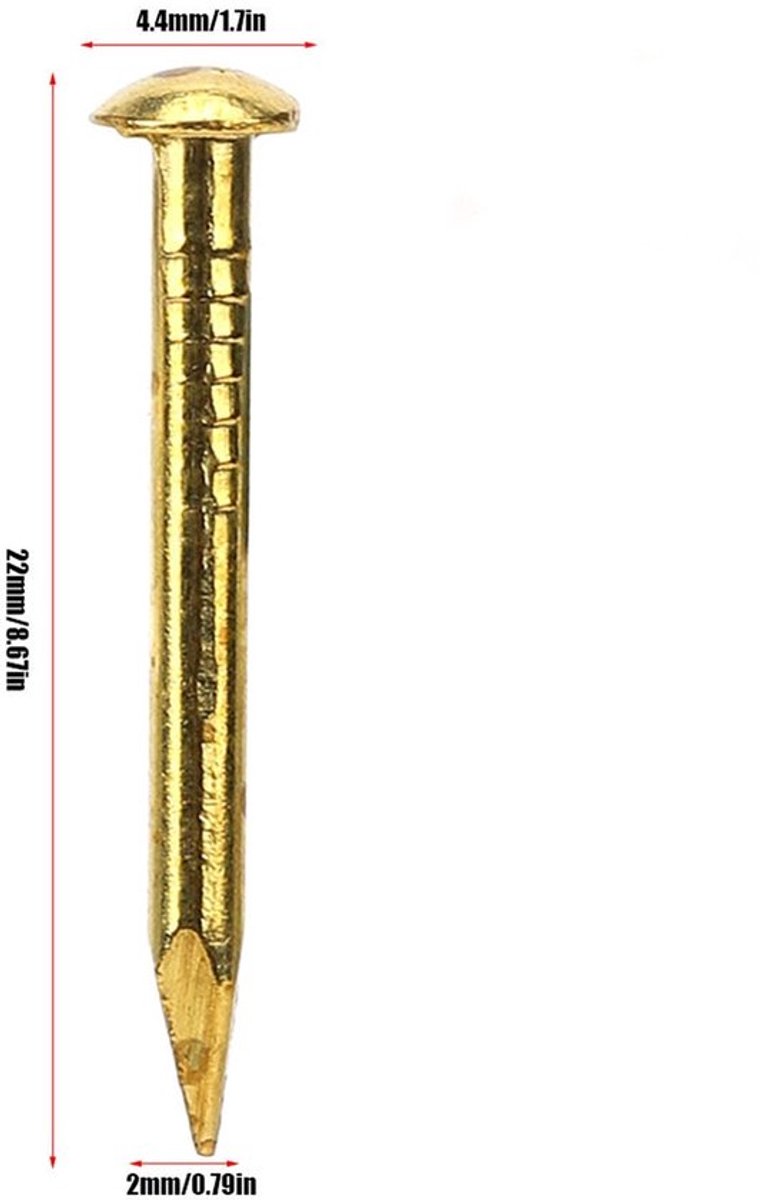 Ronde kop messing nagels - Meubelspijkers - 100 stuks - 10mm/15mm/18mm/22mm - Ambachtelijke projecten - Hoogwaardige kwaliteit - Geschikt