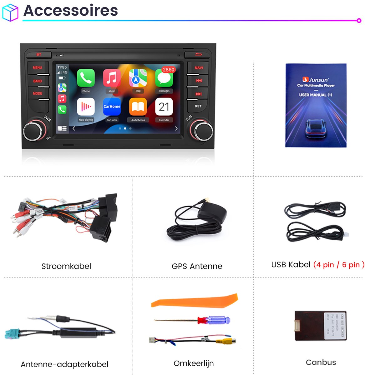Cestovet Autoradio - Geschikt Voor Audi A4 8E 8H B6 B7 (2000-2009) - 2GB+64GB - Draadloze CarPlay & Andriod Auto, GPS-navigatiesysteem, Bluetooth, Stuurwielbediening, WiFi - 9-inch Touchscreen, DSP, Quad-core processor