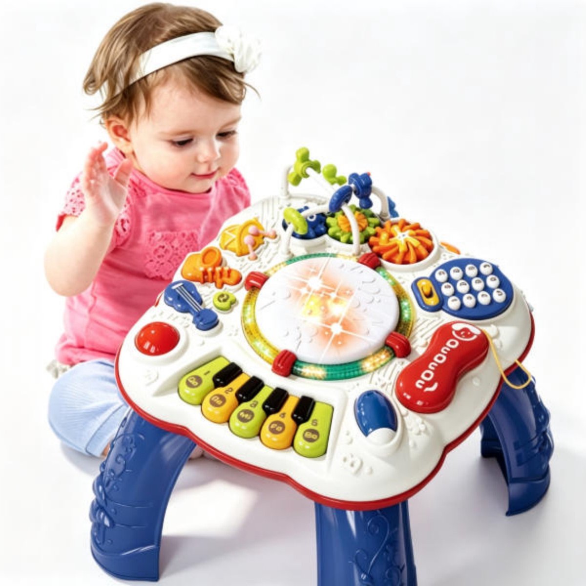 Speel- en leertafel voor baby's, educatief muzikaal speelgoed met vormsortering, geluidsspeelgoed voor baby's en peuters, afneembare poten | Lichtgevende knoppen, interactieve activiteiten. Geschikt voor kinderen van 6 tot 36 maanden.
