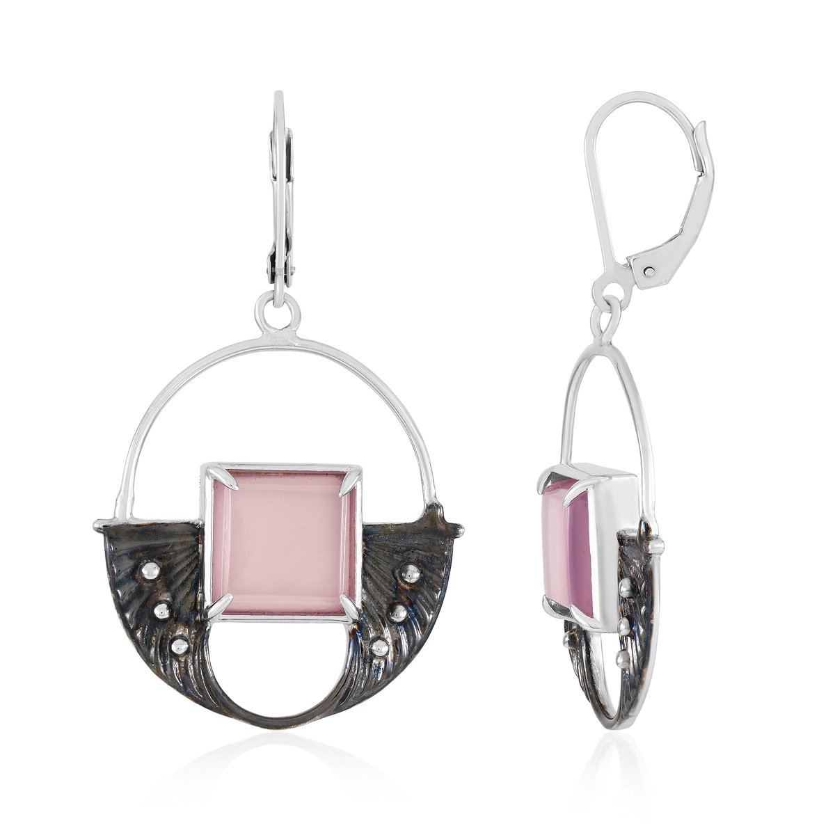 Cavill - Oorbellen 925 Sterling Zilver - Gerhodineerd - 8,316 ct Lavendel Chalcedoon - Carré geslepen edelstenen - Elegant & Modern 45 mm