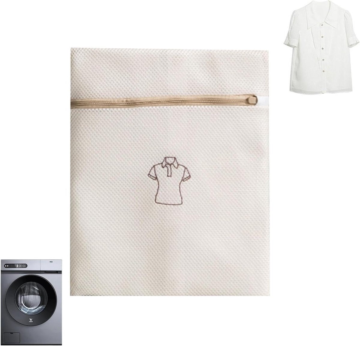 Mesh Waszakken - Kleding Beschermers - Kleding Beschermen - Roestvrije Ritssluiting - 50 x 60 cm - Beige