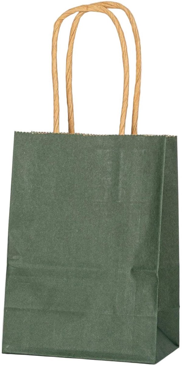 Papieren Draagtas - 60 Stuks -Olive Green- 11x15x6cm - Papieren Tasjes - Kraft Tas - Tassen - Cadeau Tas - Hoogwaardig Kraft Papier - Eco-vriendelijk - Ideaal voor Geschenken - Lasentopack