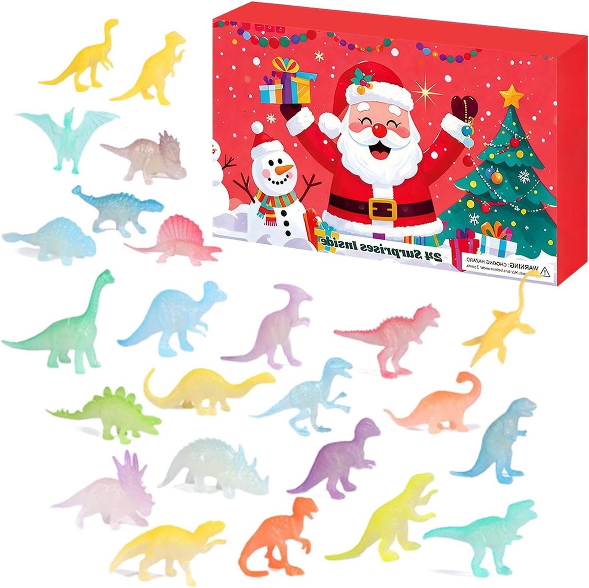 Dinosaurus Adventskalender - Kerst Kalender Speelgoed - Dagelijkse Verrassing - 24 Mini Dinosaurusfiguren - 40 x 24.5 x 4.5 cm
