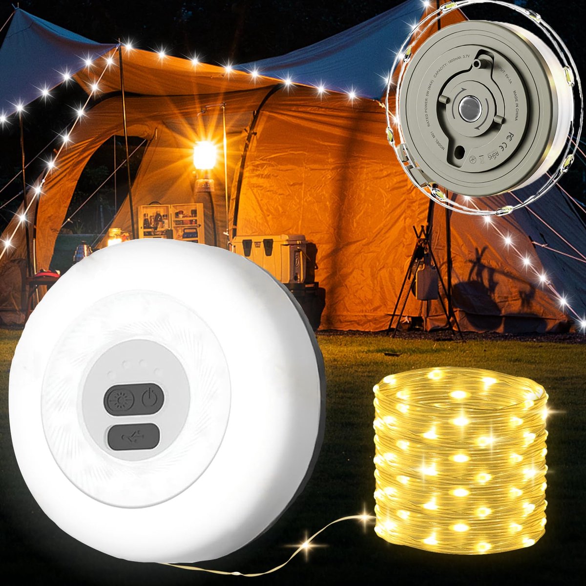 Camping lichtketting 10 m - op te rollen - sfeervol licht - perfect voor buitengebruik - SnelShoppen