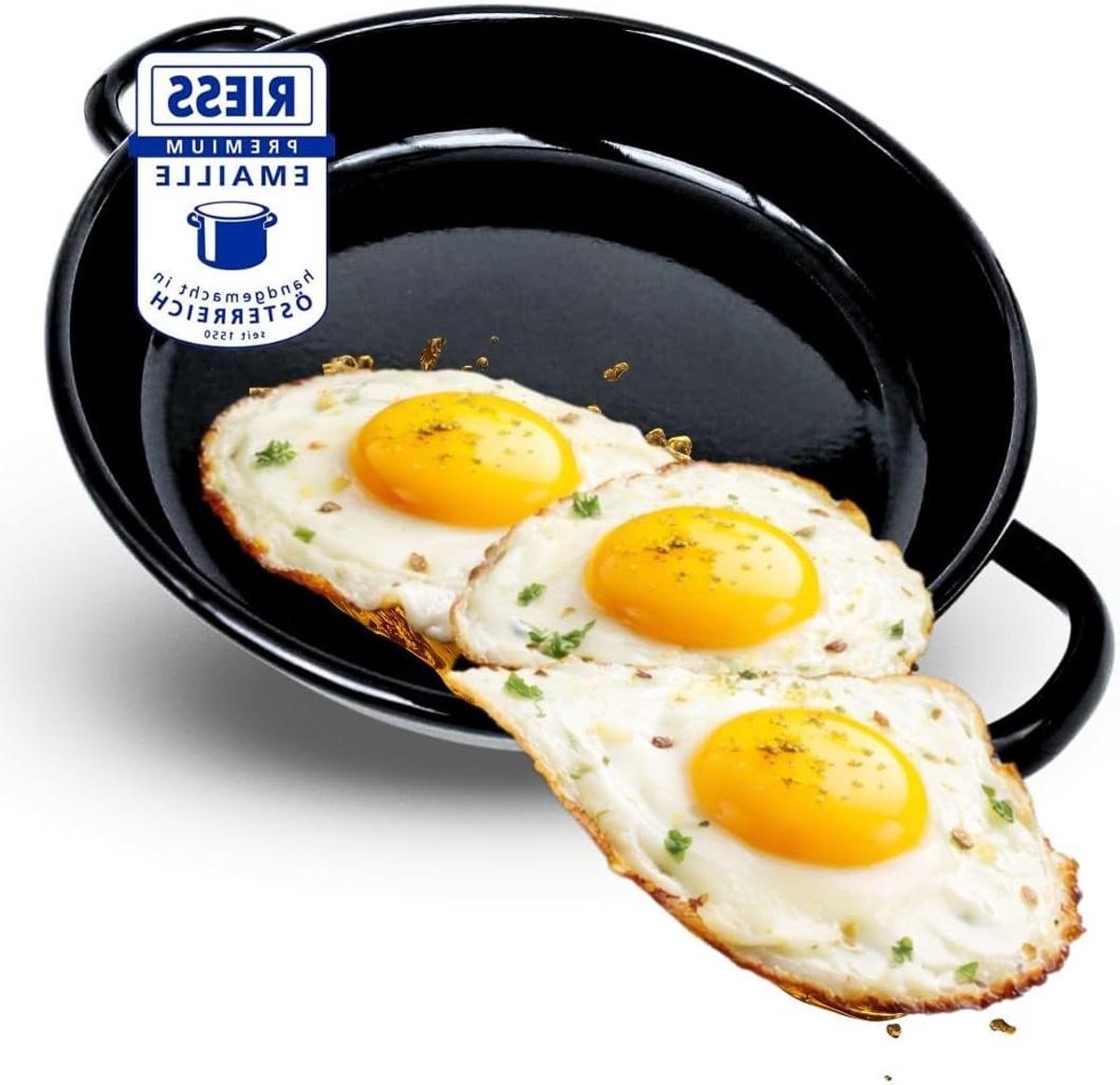 Emaille pan - Koekenpan serveerpan - Kleine gerechten bakken - Krasbestendig emaille - 22 cm - Zwart
