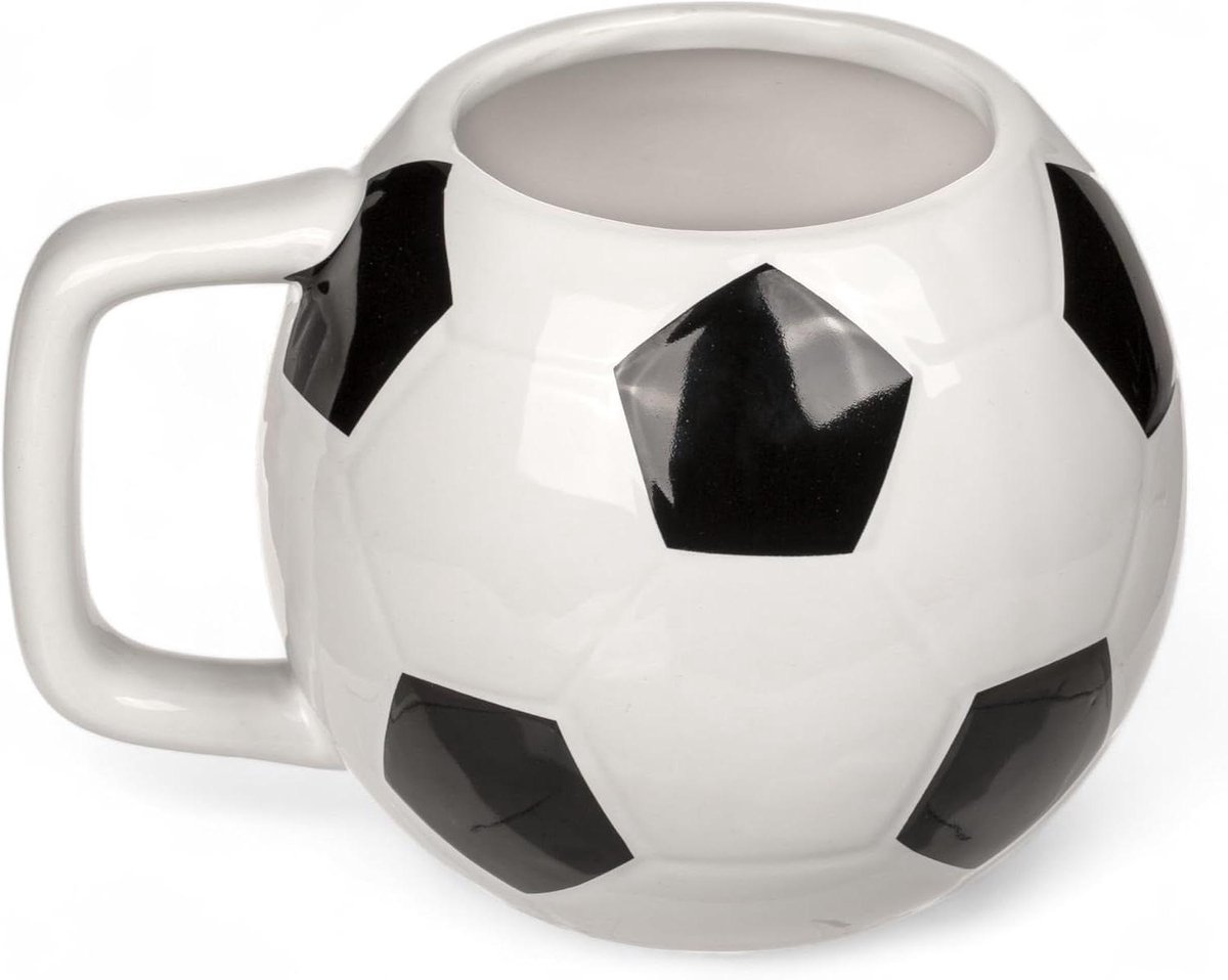 Voetbal mok - Koffiebeker met handvat - Ochtendritueel - Voetbal design - 400 ml - Wit zwart