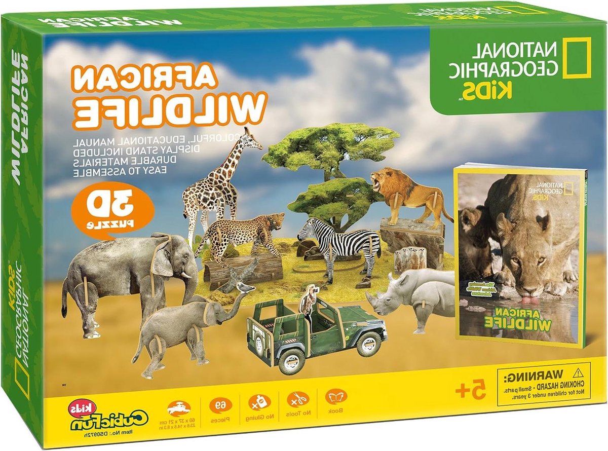 Dieren 3D Puzzel - Afrikaanse Scene - Creatief Spelen - Educatief Boekje - 60 x 37 cm - Multicolor
