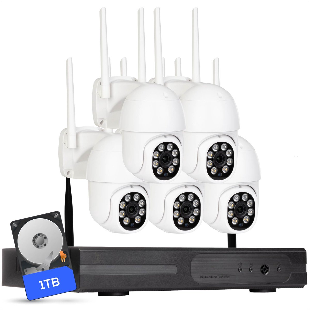 Teceye PTZ Beveiligingscamera Buiten met Recorder - Draadloze Buitencamera - 5 Camera - 1TB Opslag