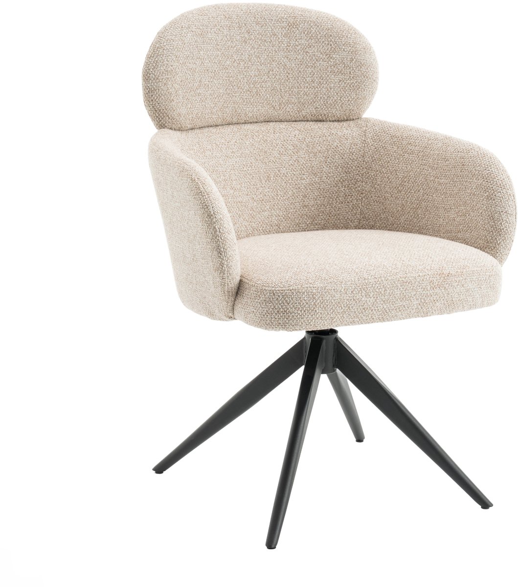 Draaibare Eetkamerstoel Twin - Boucle / Metaal - Beige / Zwar - 63x89x61 cm (BxHxD) - ARS - Kleur Shell