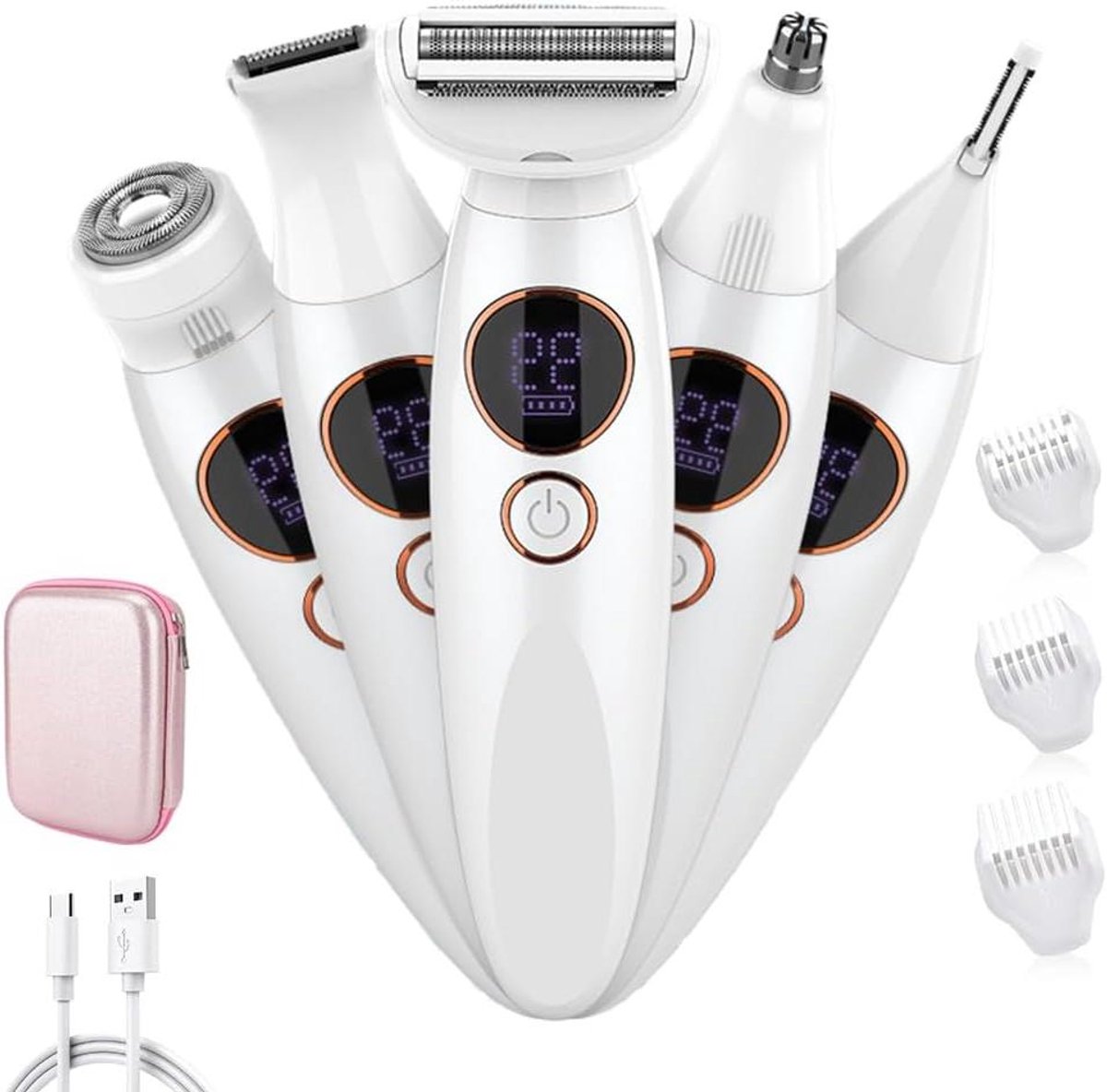 Elektrische Ladyshave - Gezichtsverzorger - Huidverzorging - 5-in-1 Functies - USB Oplaadbaar - Wit