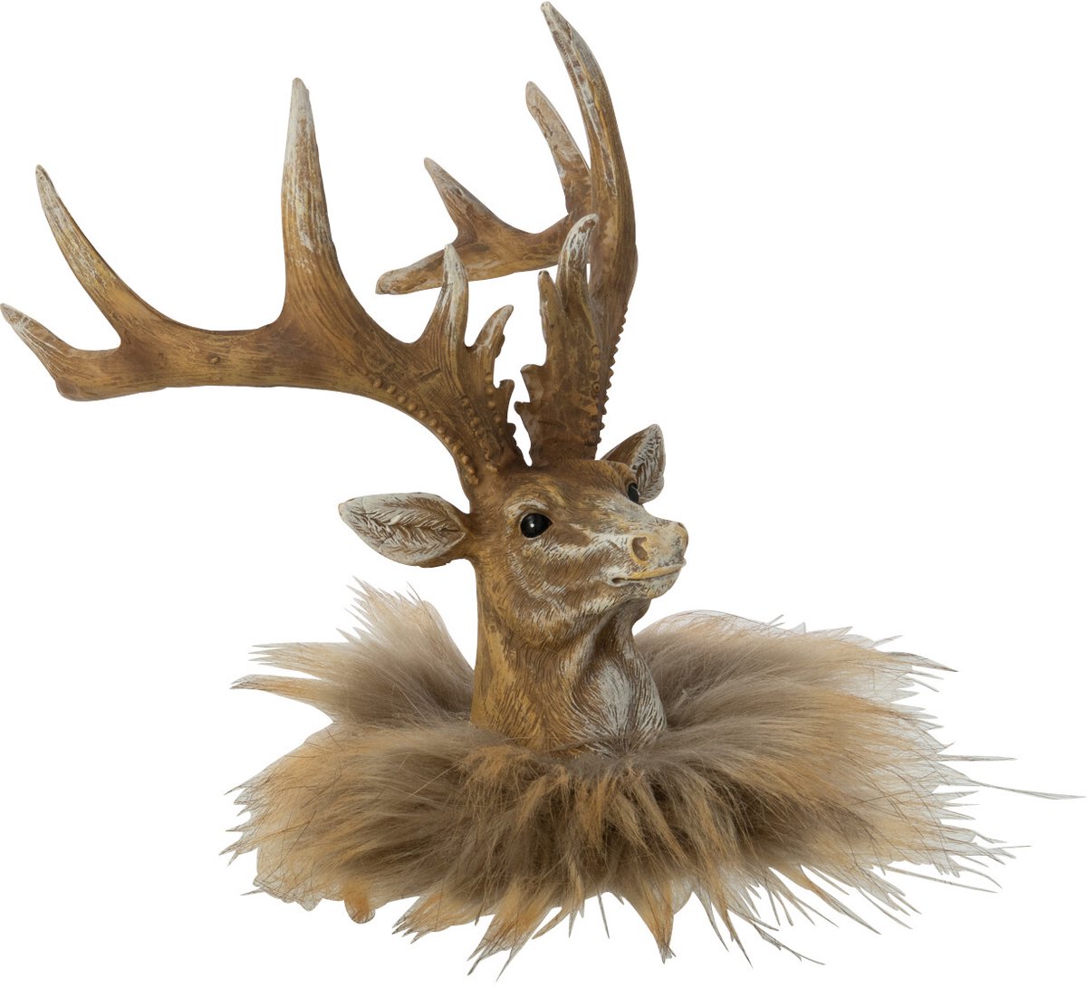 J-Line decoratie Rendier Hoofd - polyresin - donkerbruin/beige - small