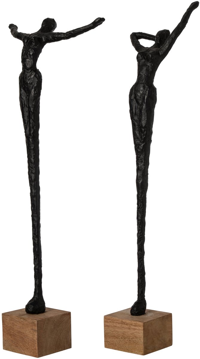 J-Line Vrouw in pose op voet - polyresin - naturel/zwart - assortiment van 2