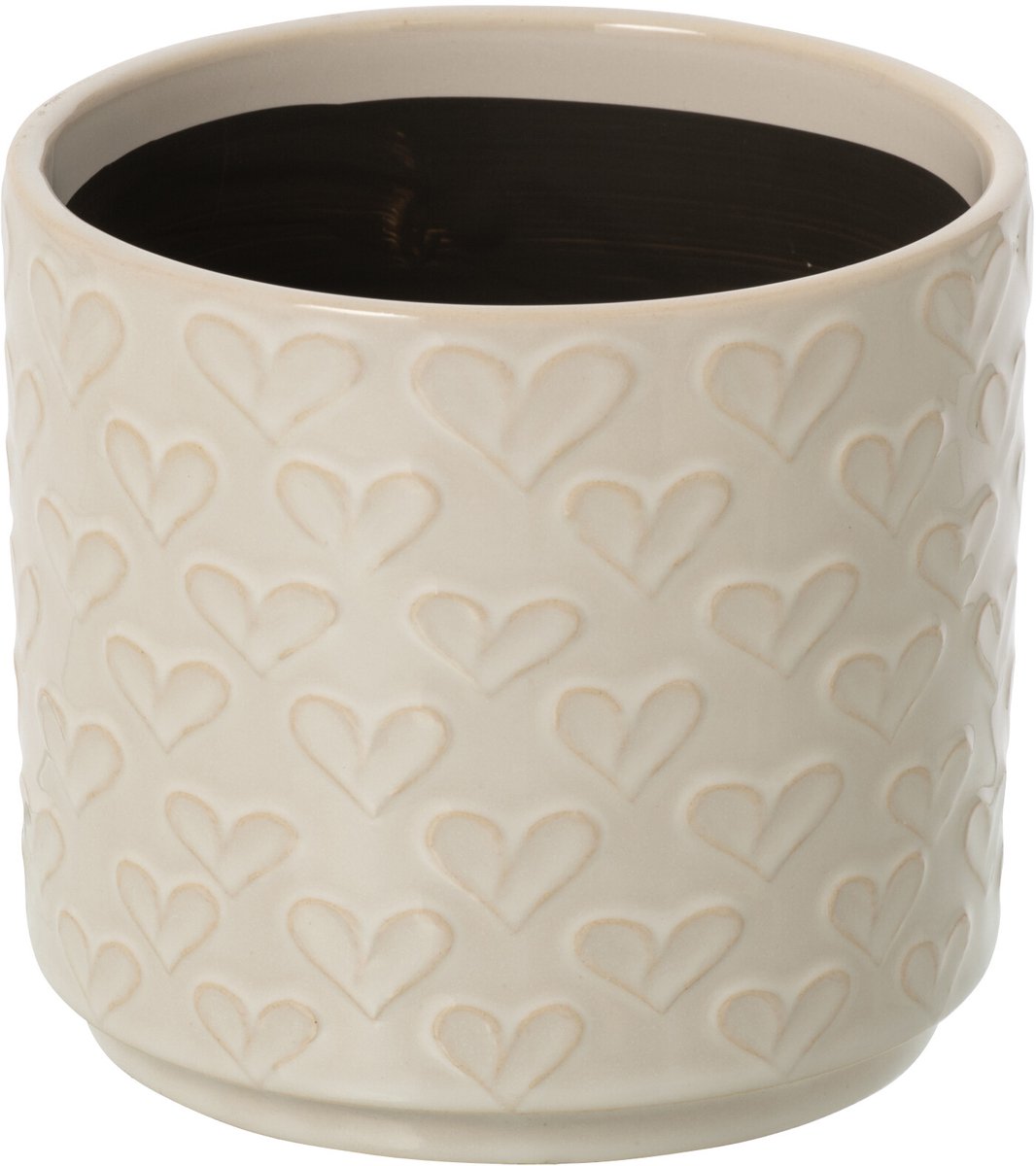 J-Line Bloempot met harten - keramiek - ecru - medium