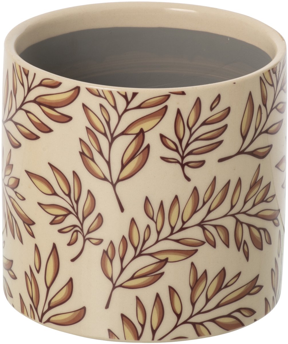 J-Line bloempot Bladeren - keramiek - ecru/bruin - medium