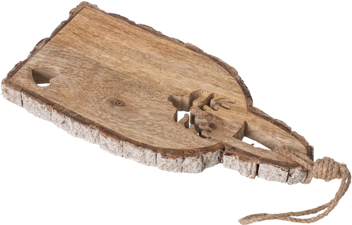 J-Line Gebeeldhouwde snijplank met schors - mangohout - naturel - small