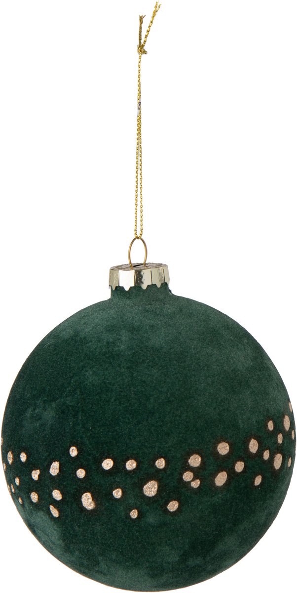 J-Line Kerstbal met stippen - glas - donkergroen/goud - set van 18