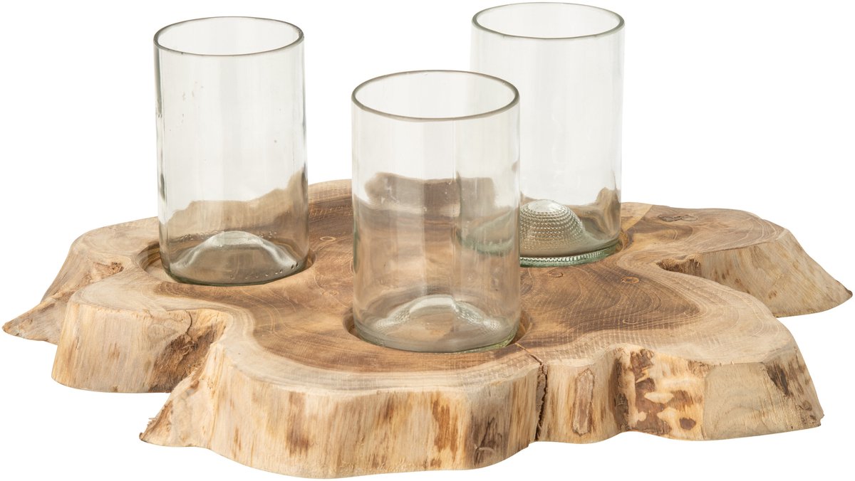 J-Line Vaas en windlicht met 3 potten - glas - naturel/transparant